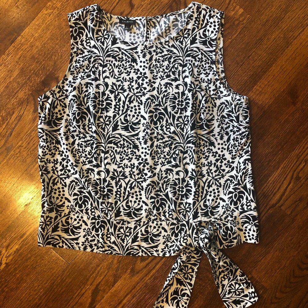 LAST CHANCE: Talbots Black/White Floral Print Blouse - Size Large